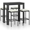 Suzicca 5 Piece Garden Bar Set with Cushions Poly Rattan Black