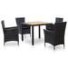 MABOTO 5 Piece Outdoor Dining Set with Cushions Poly Rattan Black