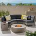 GDF Studio Marlen Outdoor Wicker 4 Seater Half Round Sofa Set with Fire Pit Mixed Black Dark Gray and Light Gray