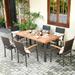 Costway 7PCS Patio Rattan Dining Set Acacia Wood Table Top Stackable Chairs