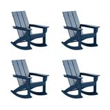 WestinTrends Ashore Patio Rocking Chairs Set of 4 All Weather Poly Lumber Plank Adirondack Rocker Chair Modern Farmhouse Outdoor Rocking Chairs for Porch Garden Backyard and Indoor Navy Blue