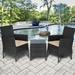 SOLAURA 3-Piece Outdoor Bistro Set Patio Black Wicker Chairs Brown Cushion