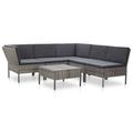 Dcenta 6 Piece Outdoor Conversation Set Anthracite Cushioned 2 Corner with 3 Center Sofas and Side Table Gray Poly Rattan Patio Sectional Set for Garden Backyard Balcony Terrace Furniture