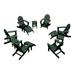 DuroGreen 12-Pc Folding Adirondack Chair Set 6 Chairs 3 Ottomans and 3 Side Tables Made With All-Weather Tangentwood Oversized High End Patio Furniture No Maintenance USA Made Forest Green