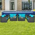 Costway 8PCS Patio Rattan Cushioned Sofa Chair Coffee Table Turquoise