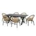 GDF Studio Benway Outdoor Wicker and Aluminum 7 Piece Expandable Dining Set with Cushion Light Brown Beige and Black