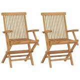 Anself Set of 2 Teak Wood Folding Dining Chairs with Arm Rest Outdoor Patio Garden Yard Folding Ergonomic Seat Dining Chair (Brown)