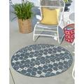 Unique Loom Cardak Indoor/Outdoor Trellis Rug Navy Blue/Ivory 7 1 Round Geometric Transitional Flatweave Perfect For Patio Deck Garage Entryway