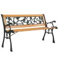 Hassch 49 Garden Patio Bench Porch Chair Hardwood Loveseat with Iron Frame Black & Natural