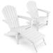 Gymax Set of 2 Patio Adirondack Chair HDPE Outdoor Lounge Chair w/ Retractable Ottoman White