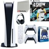 Sony Playstation 5 Disc Version (Sony PS5 Disc) with White Extra Controller Headset Media Remote MLB The Show 21 Accessory Starter Kit and Microfiber Cleaning Cloth Bundle