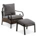 Ivinta Outdoor Chair with Ottoman Patio Wicker Chair with Fabric Cushions 2 Piece PE Rattan Chair for Garden Single Patio Chair Lounge Chair
