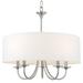 Kira Home Quinn 22 5-Light Chandelier / Adjustable Chain Link Hanging Light + White Linen Drum Shade Brushed Nickel