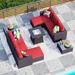 Sophia & William 7-Piece Wicker Patio Conversation Set with Fire Pit Table - Red