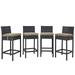 Modern Contemporary Urban Design Outdoor Patio Balcony Four PCS Pub Bar Chairs Set Brown Rattan