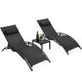 LAZY BUDDY 3pcs Aluminum Chaise Lounge Chairs Set Outdoor Patio Adjustable Reclining Chair 330lbs