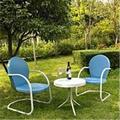 Crosley Furniture Griffith 3 Piece Metal Outdoor Conversation Seating Set - Two Chairs in Sky Blue Finish with Side Table in White Finish