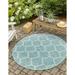 Unique Loom Trellis Indoor/Outdoor Trellis Rug Aquamarine/Gray 5 1 Round Geometric Modern Perfect For Patio Deck Garage Entryway