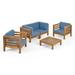 Frankie Outdoor 4 Seater Acacia Wood Loveseat Chat Set Teak and Blue