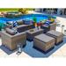 Sorrento 6-Piece L Resin Wicker Outdoor Patio Furniture Lounge Sofa Set in Gray w/ Sofa Two Armchairs Two Ottomans and Coffee Table (Flat-Weave Gray Wicker Sunbrella Canvas Charcoal)
