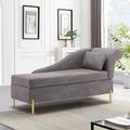 Andeworld Chaise Lounge with Storage Modern Upholstered Tufted Chaise Lounge Chair Indoor Faux Suede Sofa Recliner Couch for Bedroom Office Living Room -Grey(Right Armrest)