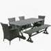 GDF Studio Kylan Outdoor Wicker Lightweight Concrete 6 Piece Dining Set with Bench Gray Light Gray and Black