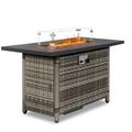 Gas Fire Pit Table 43 inch 50 000 BTU Propane Fire Pit with Glass Wind Guard Metal Tabletop Lid Volcanic Stones and Cover Outdoor 2-in-1 Fire Pit Table for Garden Yard Deck Gray