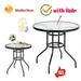 Goorabbit Outdoor Glass Table 31.5 Round Patio Bistro Tempered Glass Table Top with Umbrella Hole Outside Banquet Furniture for Garden Pool Side 31.5x31.5x28.3 Black