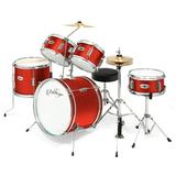 Ashthorpe 5-Piece Complete Kid s Junior Drum Set Genuine Brass Cymbals with 16 Bass Adjustable Throne Hi-Hats Pedals and Drumsticks Red
