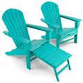 Gymax Set of 2 Patio Adirondack Chair HDPE Outdoor Lounge Chair w/ Retractable Ottoman Turquoise