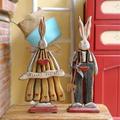 Wooden Brown Rabbit Wood Figurine Garden Statue Ornaments Decoration 2PC