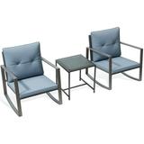 Melitta 3-Piece Patio Bistro Outdoor Furniture Set -2 Metal Chairs With a Classic Glass Coffee Table - Grey