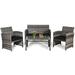 Patiojoy 4-Piece Outdoor Patio Furniture Set Rattan Wicker Conversation Sofa Set Black