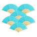 Thy Collectibles Pack of 6 Handheld Paper and Bamboo Folding Fans for Wedding Party Church Festivals Home and DIY Decoration (Blue)