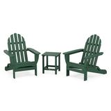POLYWOOD Classic Folding Adirondack 3-Piece Set with Long Island 18 Side Table in Green