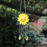 Sunflower Wind Chimes Ornaments Stained Glass Window Hanging Panel Decoration with Chain for Home Porch Garden Decor