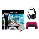 Sony Playstation 5 Digital Edition Horizon Forbidden West Bundle with Extra Red Controller White PULSE 3D Wireless Gaming Headset and Microfiber Cleaning Cloth