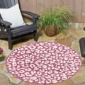 Unique Loom Leopard Indoor/Outdoor Safari Rug Magenta/Ivory 4 1 Round Animal Print Contemporary Perfect For Patio Deck Garage Entryway