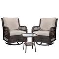 3 Pieces Outdoor Patio Bistro Set 360 Degree Rattan Wicker Rocking Chairs w/Table Tempered Glass Top Side Table Conversation Set Swivel Rattan Patio Furniture Set
