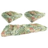 Jordan Manufacturing 3-Piece Wesley Almond Green Leaves Tufted Outdoor Cushion with 1 Wicker Bench Cushion and 2 Wicker Seat Cushions