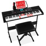 Best Choice Products 61-Key Beginners Complete Electronic Keyboard Piano Set w/ LCD Screen Lighted Keys - Black