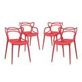 Modern Contemporary Urban Design Outdoor Kitchen Room Dining Chair Set ( Set of Four) Red Plastic