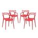 Modern Contemporary Urban Design Outdoor Kitchen Room Dining Chair Set ( Set of Four) Red Plastic