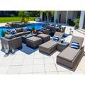 Sorrento 16-Piece Resin Wicker Outdoor Patio Furniture Combination Set in Gray w/ Sofa Set Six-seat Dining Set and Chaise Lounge Set (Flat-Weave Gray Wicker Sunbrella Canvas Taupe)