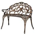 VINGLI 38.5 Patio Park Garden Outdoor Metal Rose Bench Cast Iron Cast Aluminium Frame Antique Finish Chair Accented Lawn Front Porch Path Yard Decor Deck Furniture for 2 Person SeatBronze