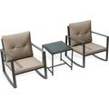 Gianna 3-Piece Sturdy Porch Furniture Set -2 Metal Soft Cushion Chairs With a Glass Coffee Table - Coffee/ Off-white