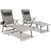 2 Pcs Adjustable Reclining Folded Metal Patio Outdoor Lounge Chair Happatio Patio Chaise Lounge in Gray without Cushion