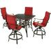 Hanover Traditions 5-Piece Outdoor High Dining Patio Set 4 Counter-Height Padded Sling Swivel Chairs and 42 Square Cast Aluminum Table Brushed Bronze Finish Rust-Resistant All-Weather