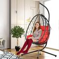 Hanging Egg Chair Indoor & Outdoor Wicker Swing Chair with Stand Patio Egg Chair swing with All-Round Cushions for Outside Balcony Porch Bedroom Red
