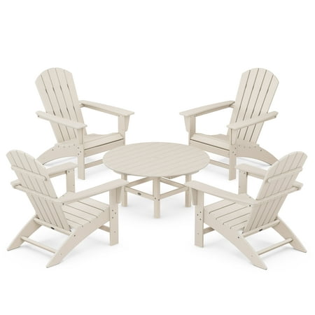 POLYWOOD Nautical 5-Piece Outdoor Adirondack Chair Conversation Set in Sand